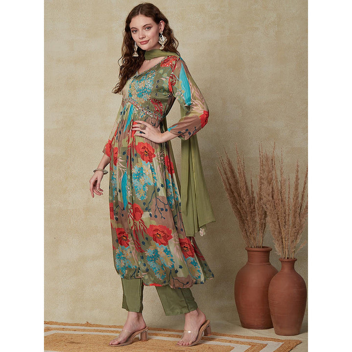 FASHOR Printed Gotapatti Kurta with Pants & Dupatta - Multi (Set of 3)