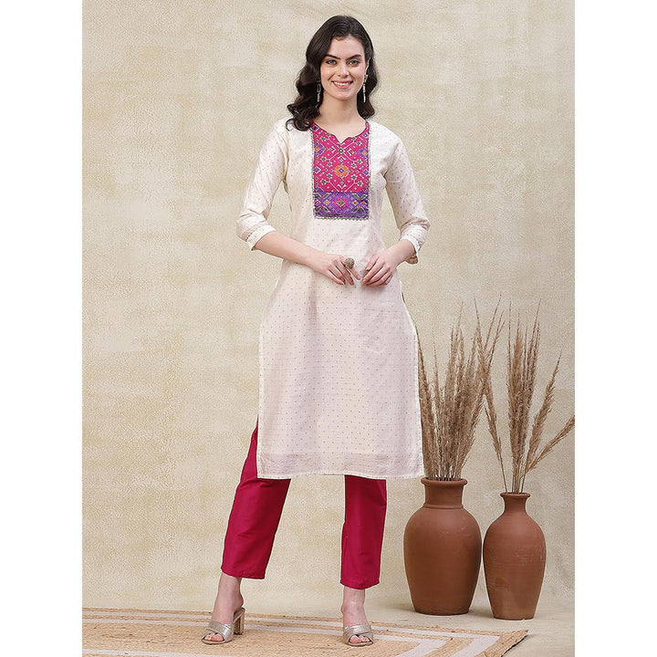 FASHOR Ethnic Embellished Kurta with Pants & Dupatta - Off White (Set of 3)