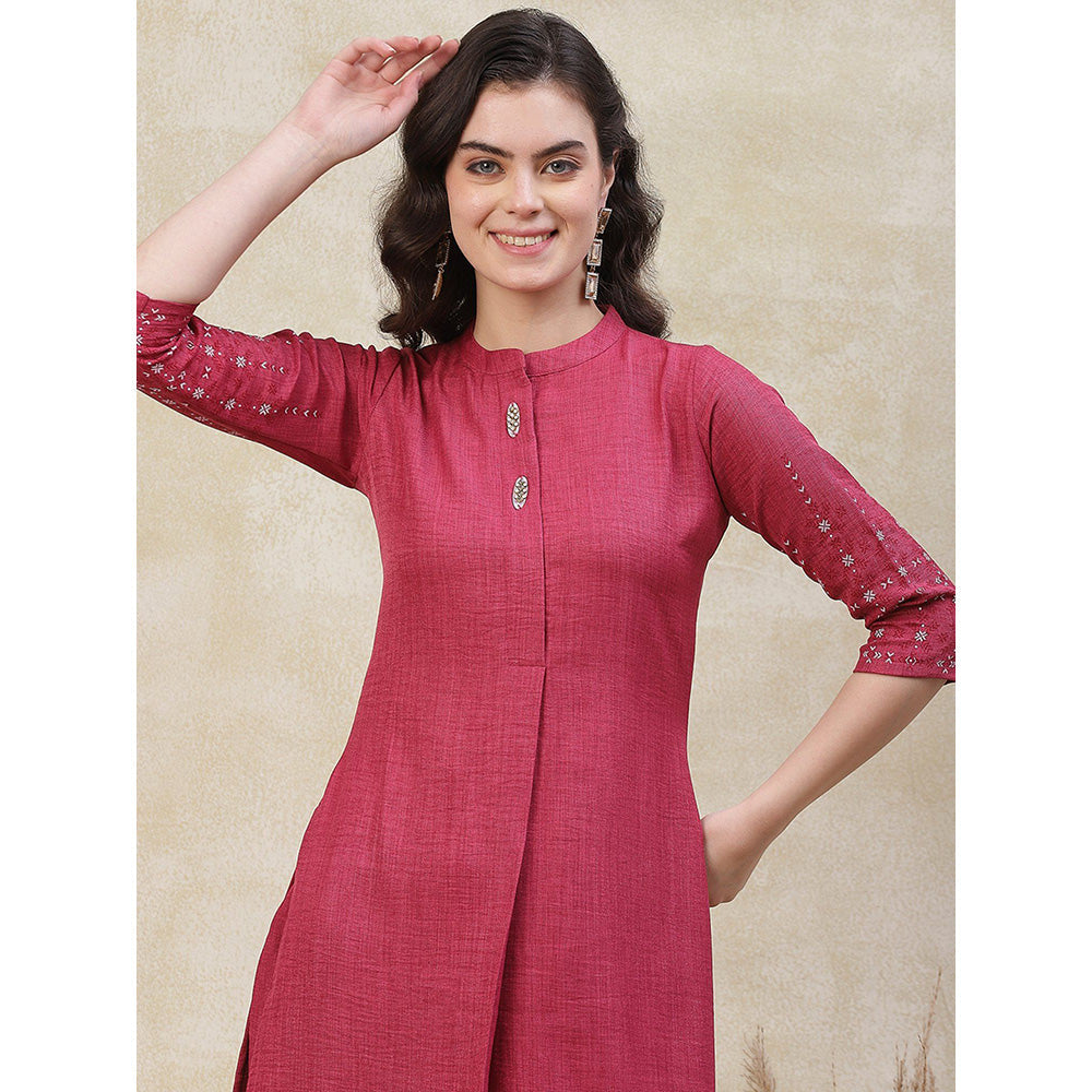 FASHOR Solid Geometric Khari Printed Kurta & Pant - Pink (Set of 2)