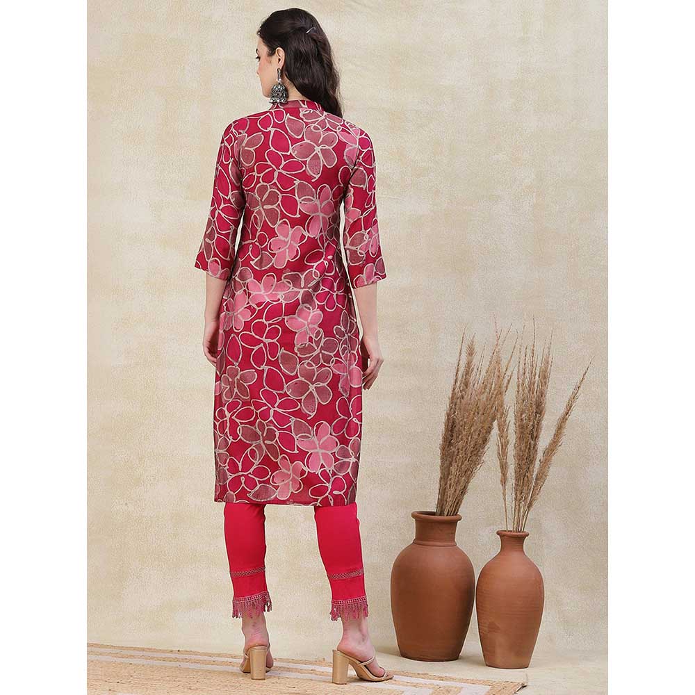 FASHOR Printed Metal Buttoned Kurta - Maroon