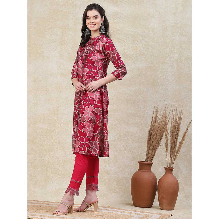 FASHOR Printed Metal Buttoned Kurta - Maroon