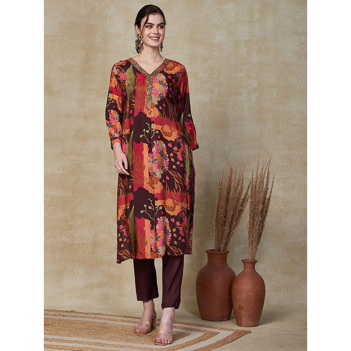 FASHOR Floral Printed Kurta with Pants - Multi (Set of 2)