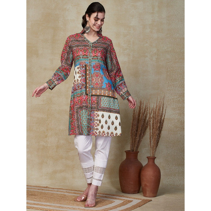 FASHOR Floral Printed Wooden Buttoned Kurta - Multi