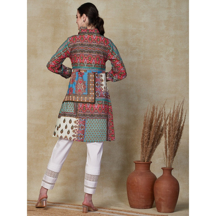 FASHOR Floral Printed Wooden Buttoned Kurta - Multi