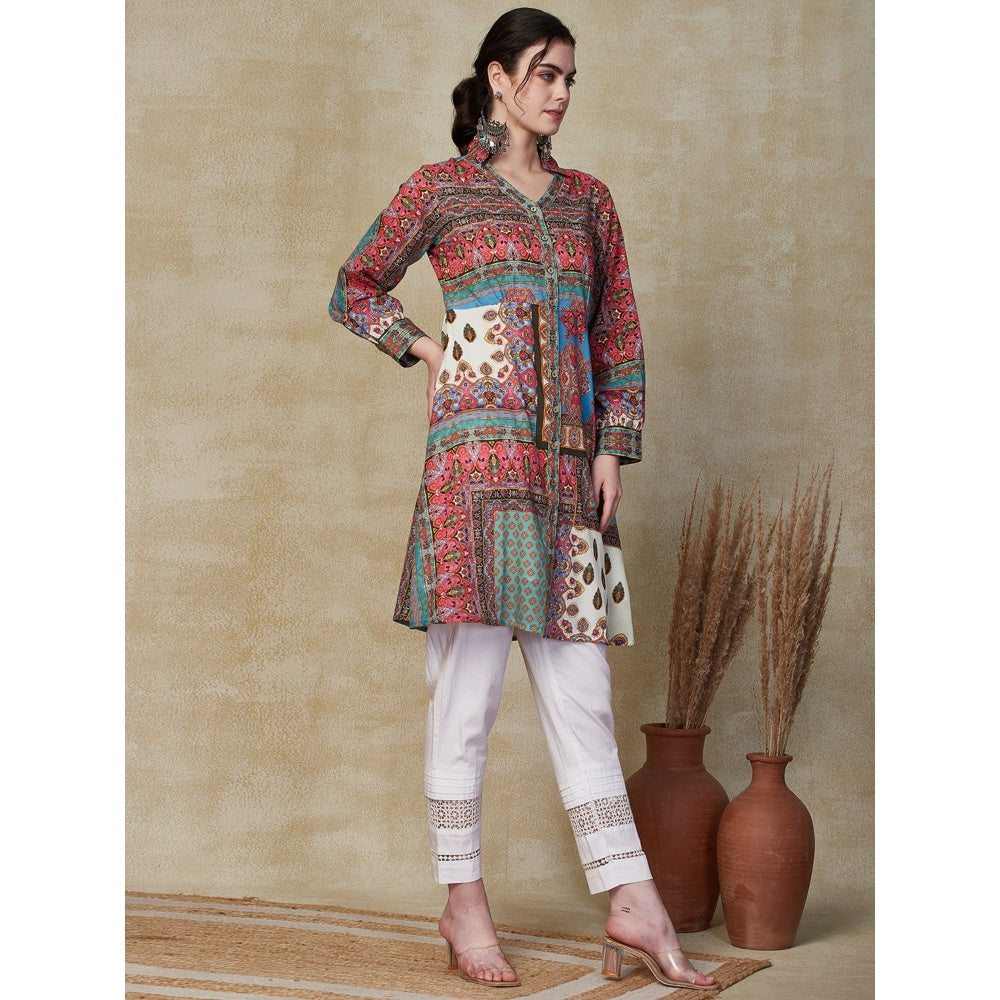 FASHOR Floral Printed Wooden Buttoned Kurta - Multi