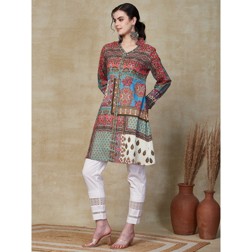 FASHOR Floral Printed Wooden Buttoned Kurta - Multi