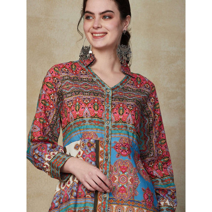 FASHOR Floral Printed Wooden Buttoned Kurta - Multi