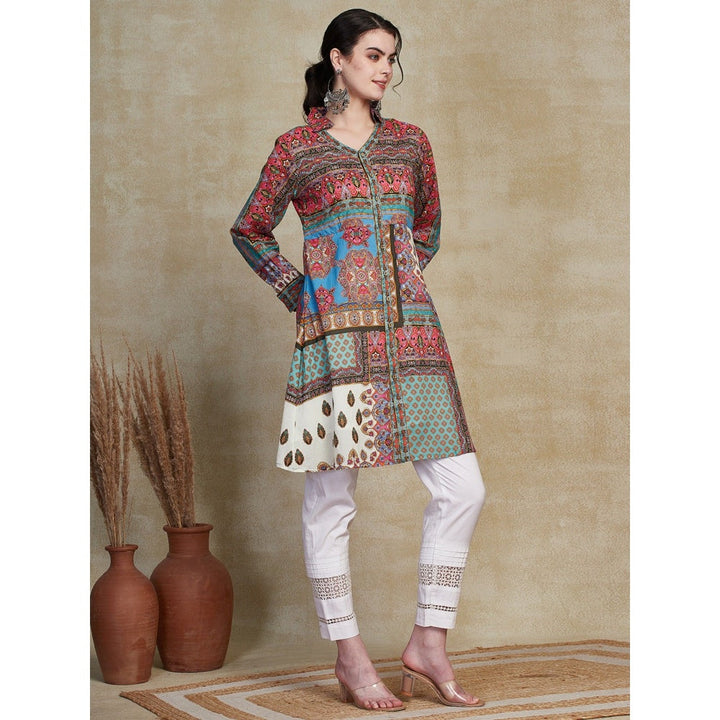 FASHOR Floral Printed Wooden Buttoned Kurta - Multi