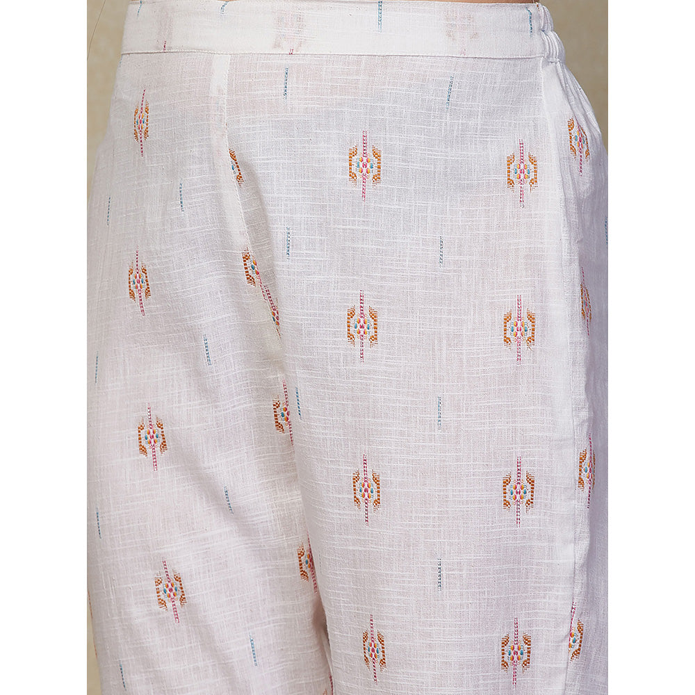 FASHOR Ethnic Embroidered Kurta with Pant - White (Set of 2)