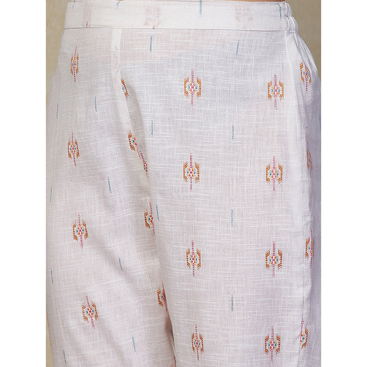 FASHOR Ethnic Embroidered Kurta with Pant - White (Set of 2)