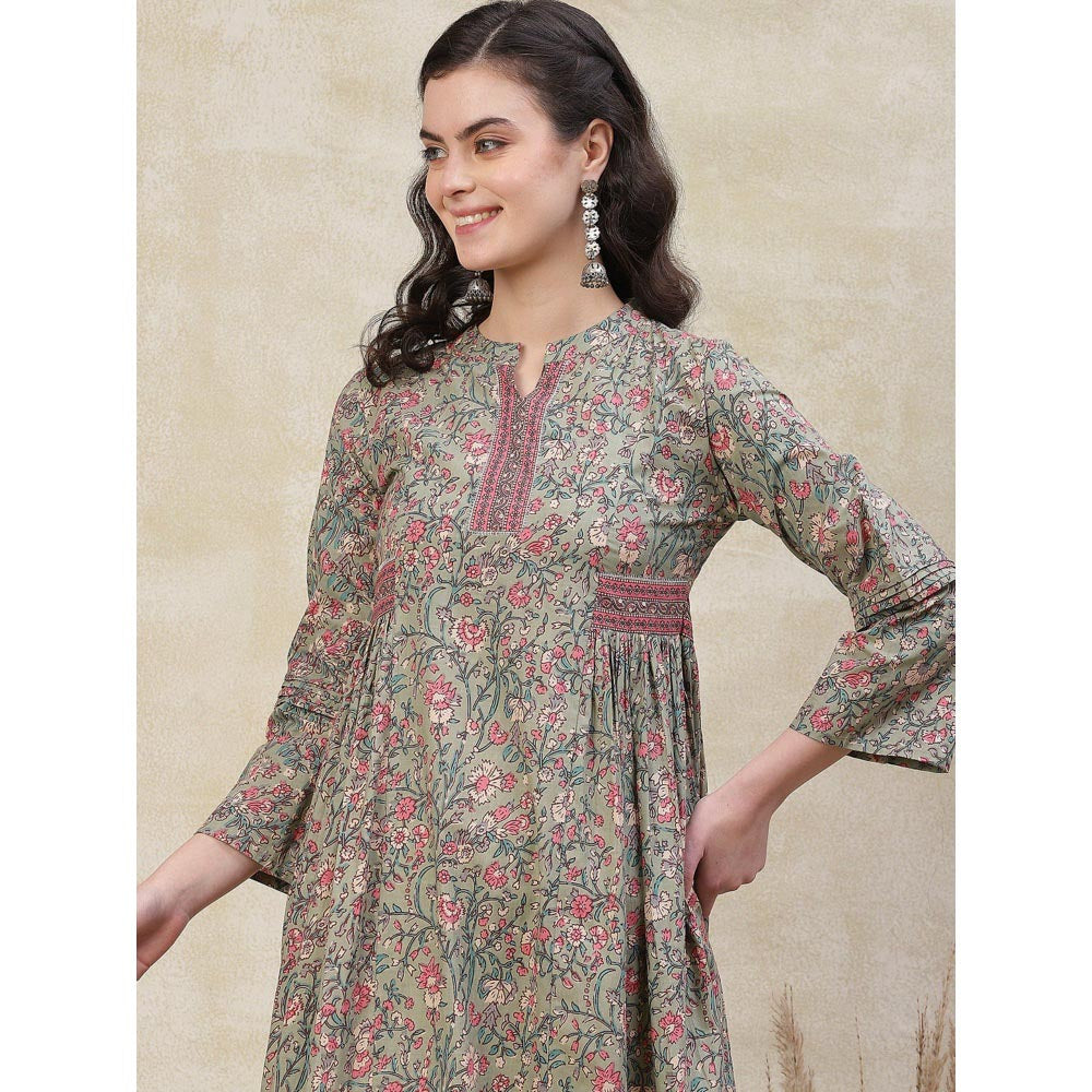 FASHOR Ethnic Floral Printed Kurta - Pastel Green