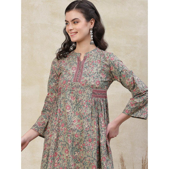 FASHOR Ethnic Floral Printed Kurta - Pastel Green