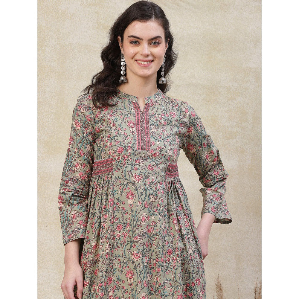 FASHOR Ethnic Floral Printed Kurta - Pastel Green