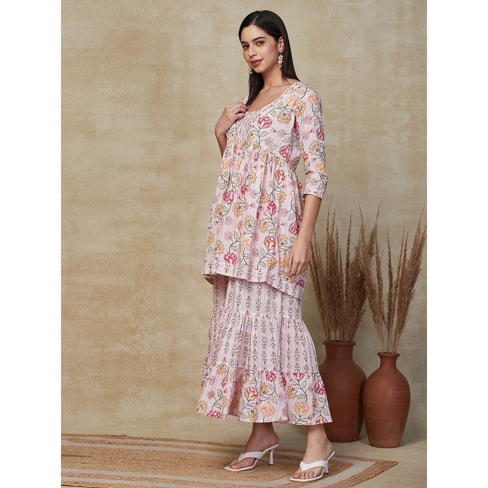 FASHOR Printed Pleated Maxi Dress With Jacket - Pink (Set of 2)