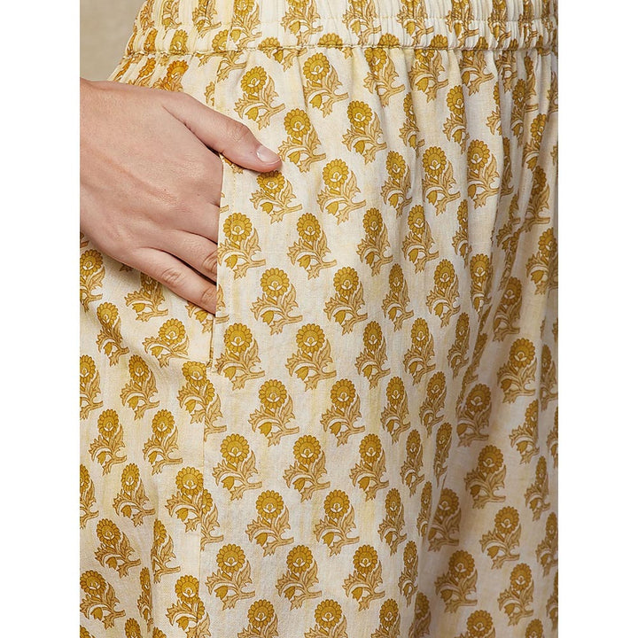 FASHOR Floral Printed Kurta with Pants & Dupatta - Mustard (Set of 3)