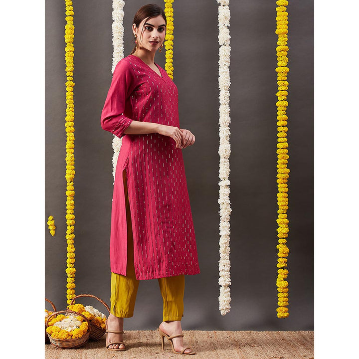 FASHOR Sequin Embroidered Kurta with Pant - Pink (Set of 2)