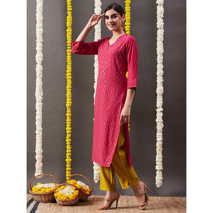 FASHOR Sequin Embroidered Kurta with Pant - Pink (Set of 2)