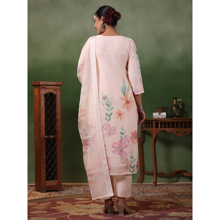 FASHOR Schiffli Embroidered Kurta with Pant & Dupatta - Cream (Set of 3)