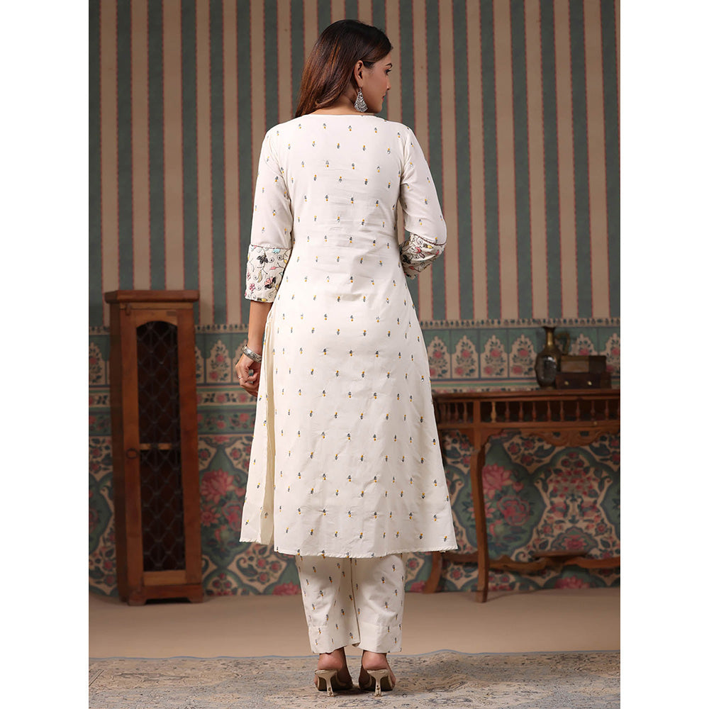 FASHOR Embroidered Kurta with Pant - Off White (Set of 2)