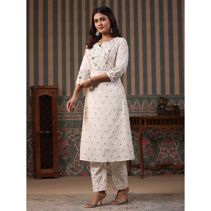 FASHOR Embroidered Kurta with Pant - Off White (Set of 2)