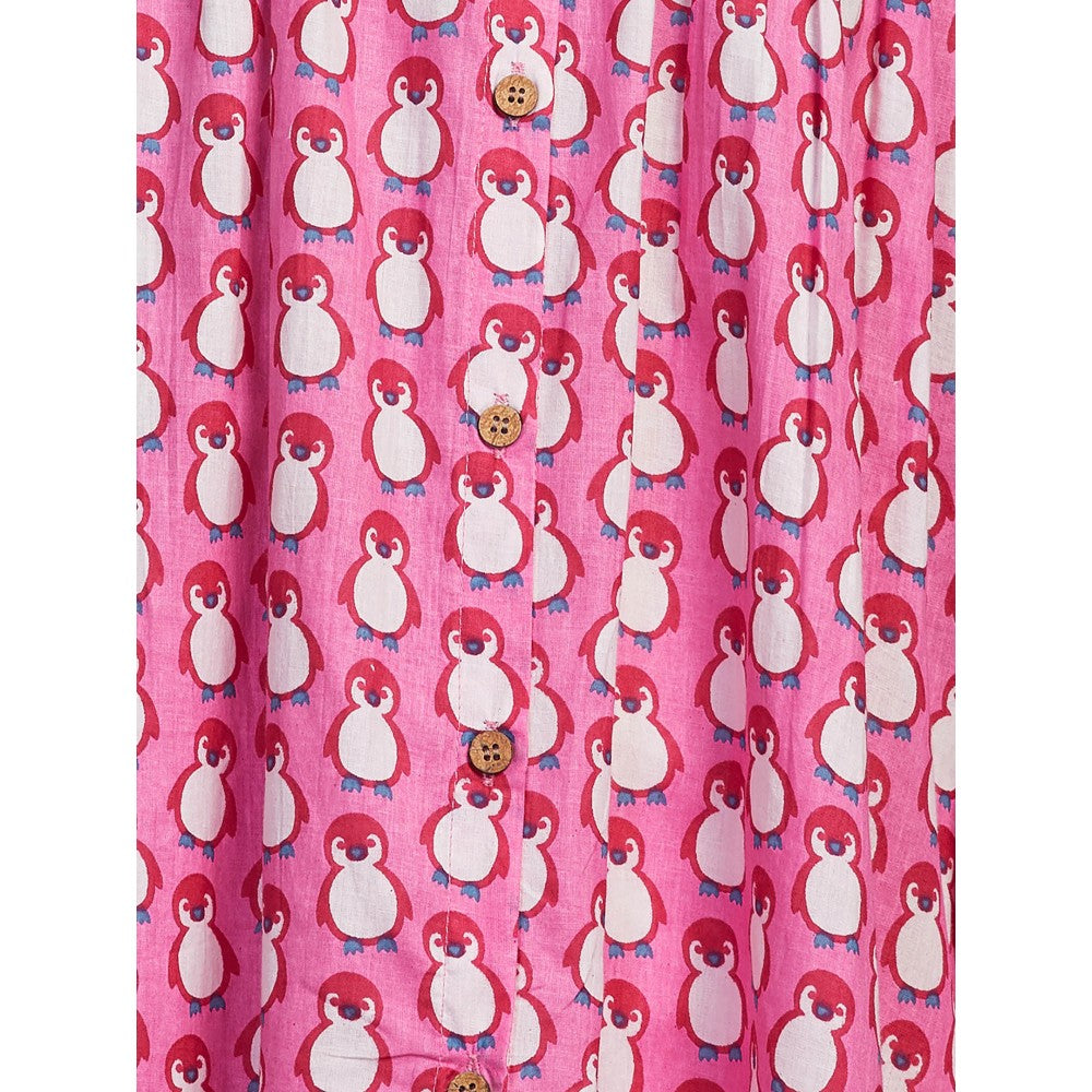 FASHOR Quirky Penguin Printed Gathered High Low Shirt - Pink