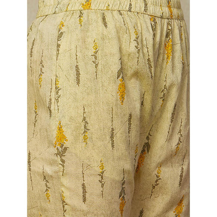 FASHOR Floral Printed Embroidered Kurta with Pants - Yellow (Set of 2)