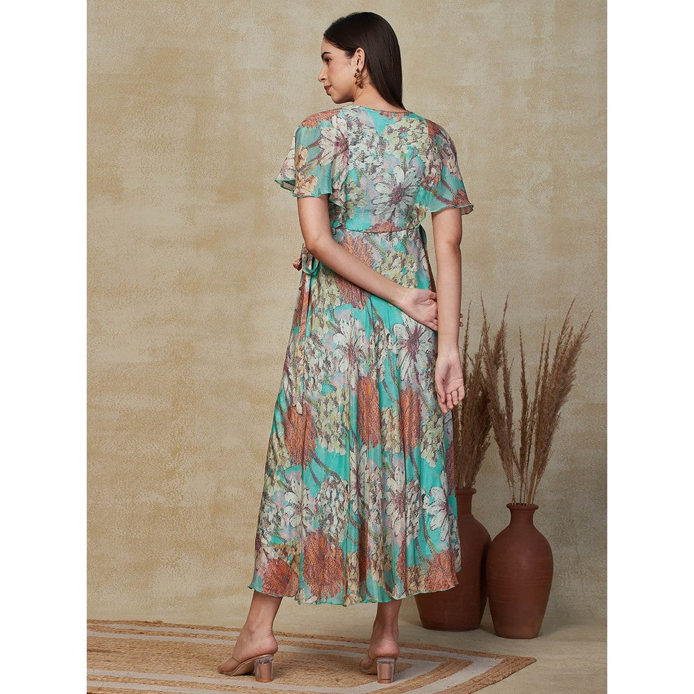 FASHOR Floral Printed Maxi Dress - Turquoise Blue