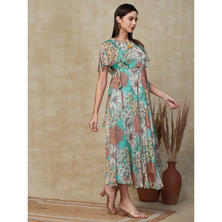 FASHOR Floral Printed Maxi Dress - Turquoise Blue