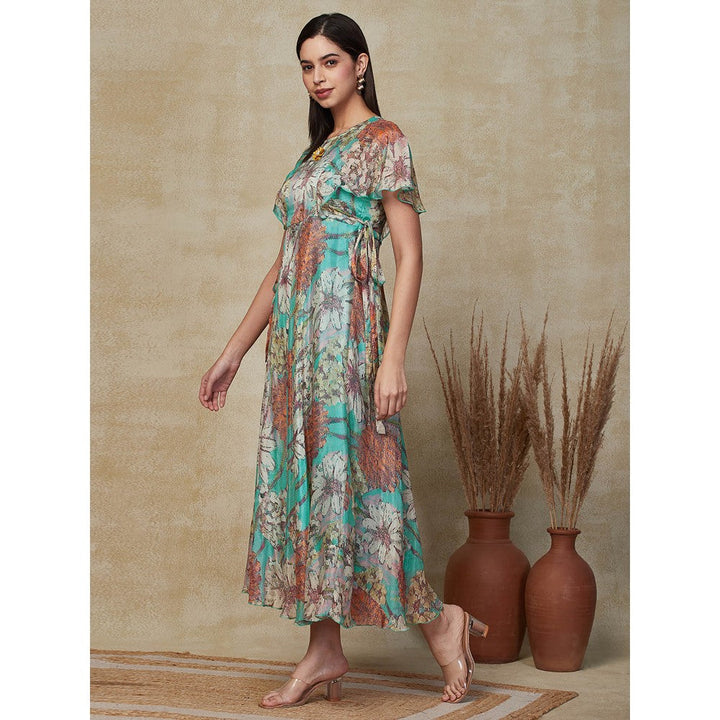 FASHOR Floral Printed Maxi Dress - Turquoise Blue