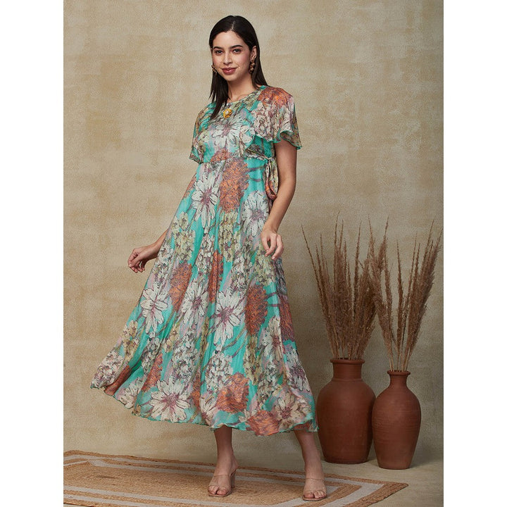 FASHOR Floral Printed Maxi Dress - Turquoise Blue