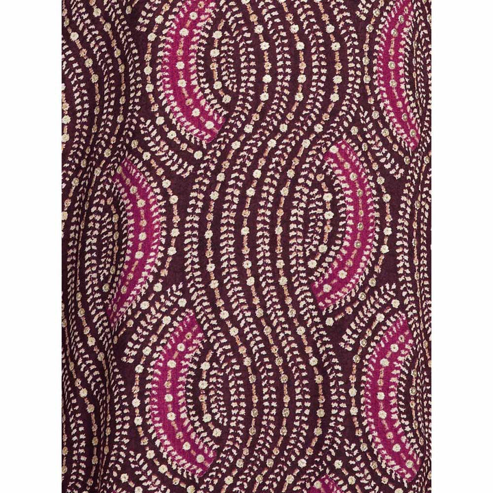 FASHOR Abstract Printed Resham Embroidered Kurta - Dark Mauve