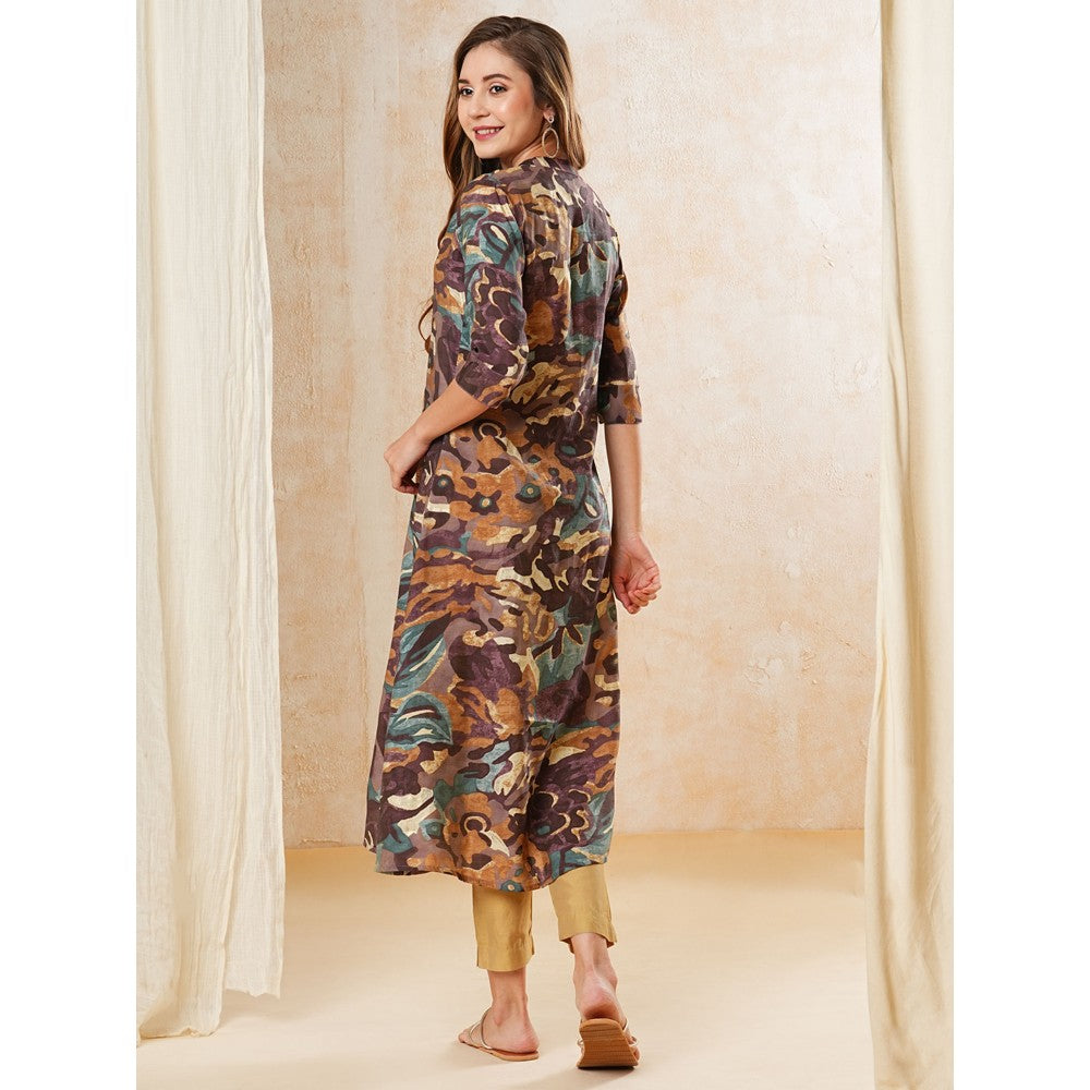 FASHOR Abstract Printed A-Line Kurta - Multi-Color