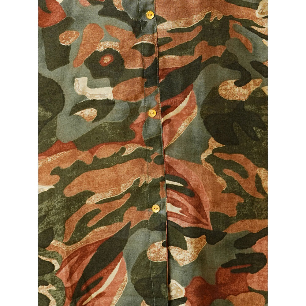 FASHOR Abstract Printed A-Line Kurta - Olive