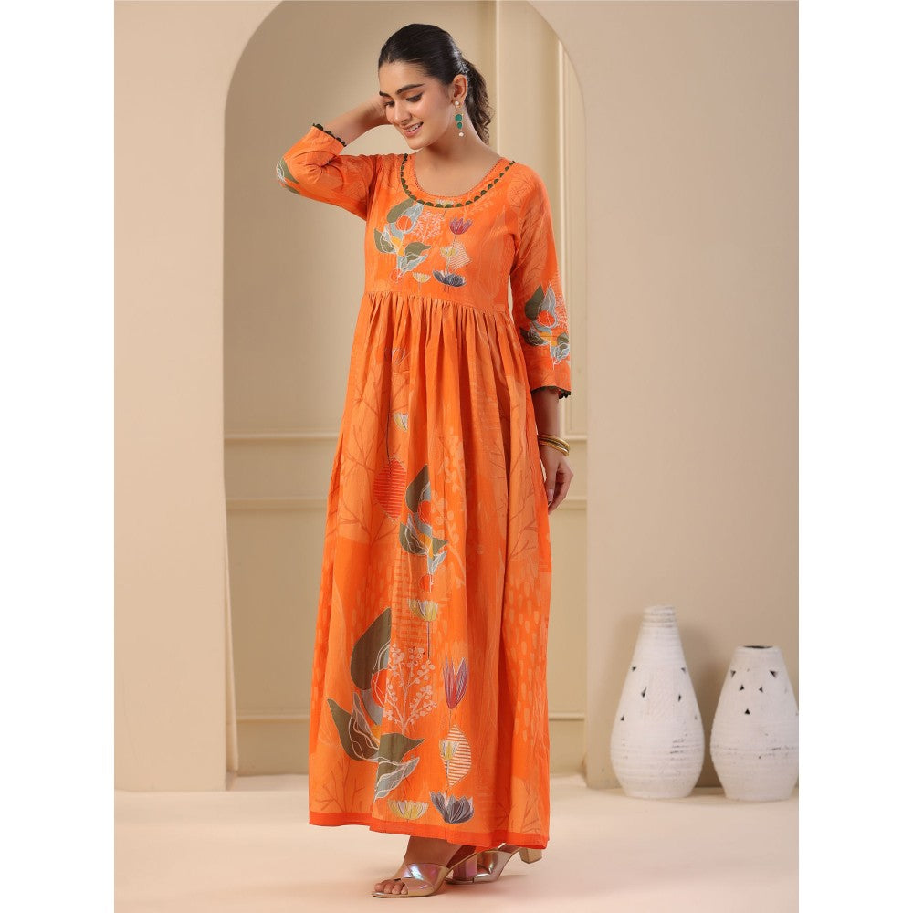 FASHOR Floral Printed Maxi Dress - Orange