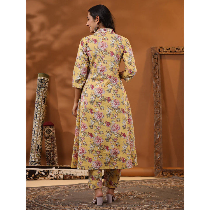 FASHOR Floral Printed Kurta with Pants - Yellow (Set of 2)