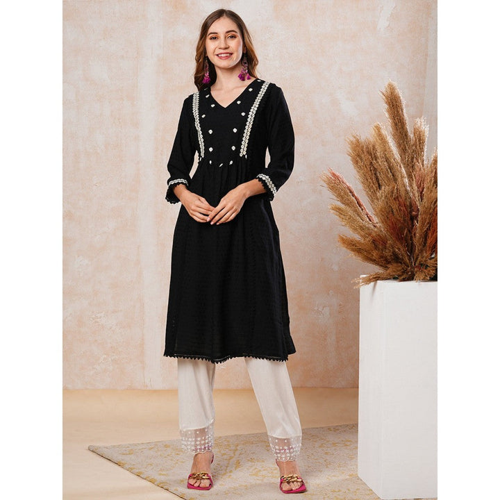 FASHOR Resham Embroidered Kurta - Black