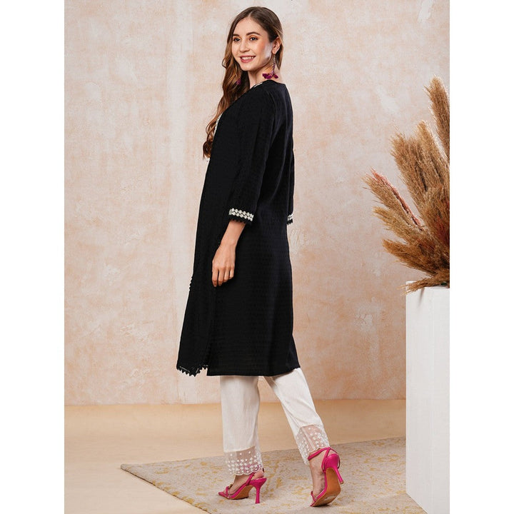 FASHOR Resham Embroidered Kurta - Black