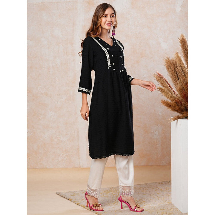 FASHOR Resham Embroidered Kurta - Black