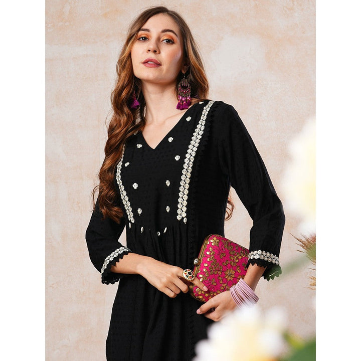 FASHOR Resham Embroidered Kurta - Black