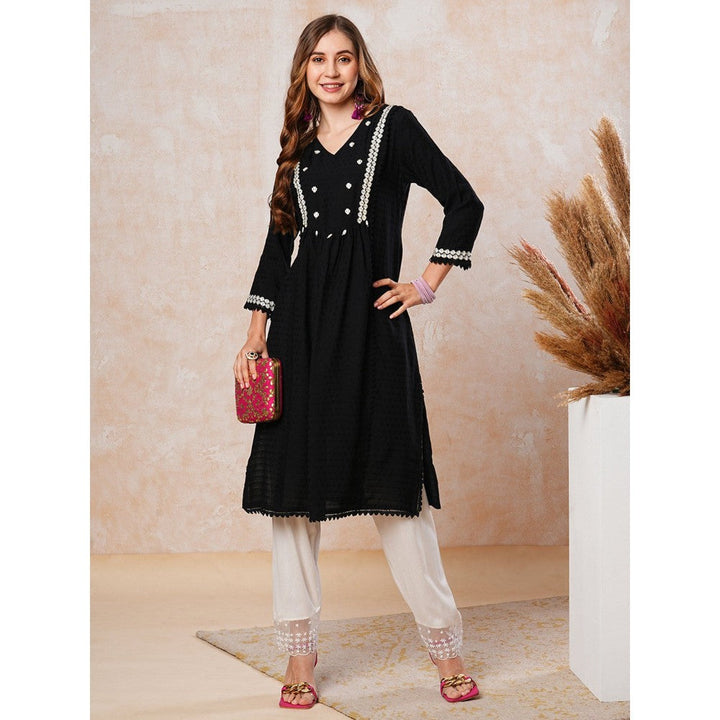 FASHOR Resham Embroidered Kurta - Black