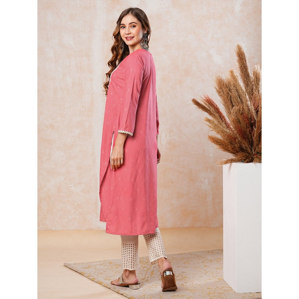 FASHOR Resham Embroidered Kurta - Peach