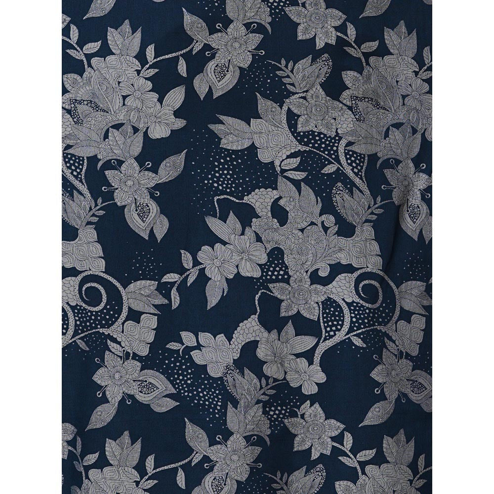 FASHOR Floral Printed Straight Fit Kurta - Navy Blue