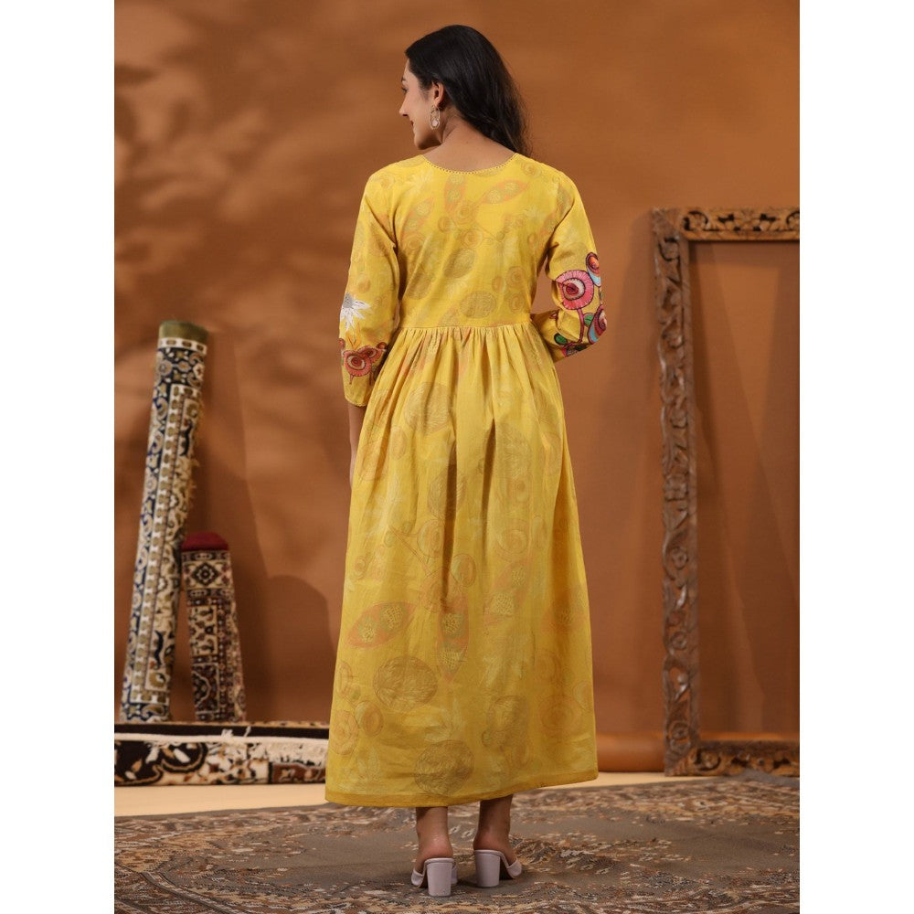 FASHOR Abstract & Floral Printed Maxi Dress - Yellow