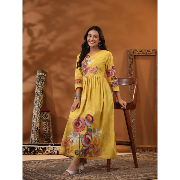 FASHOR Abstract & Floral Printed Maxi Dress - Yellow