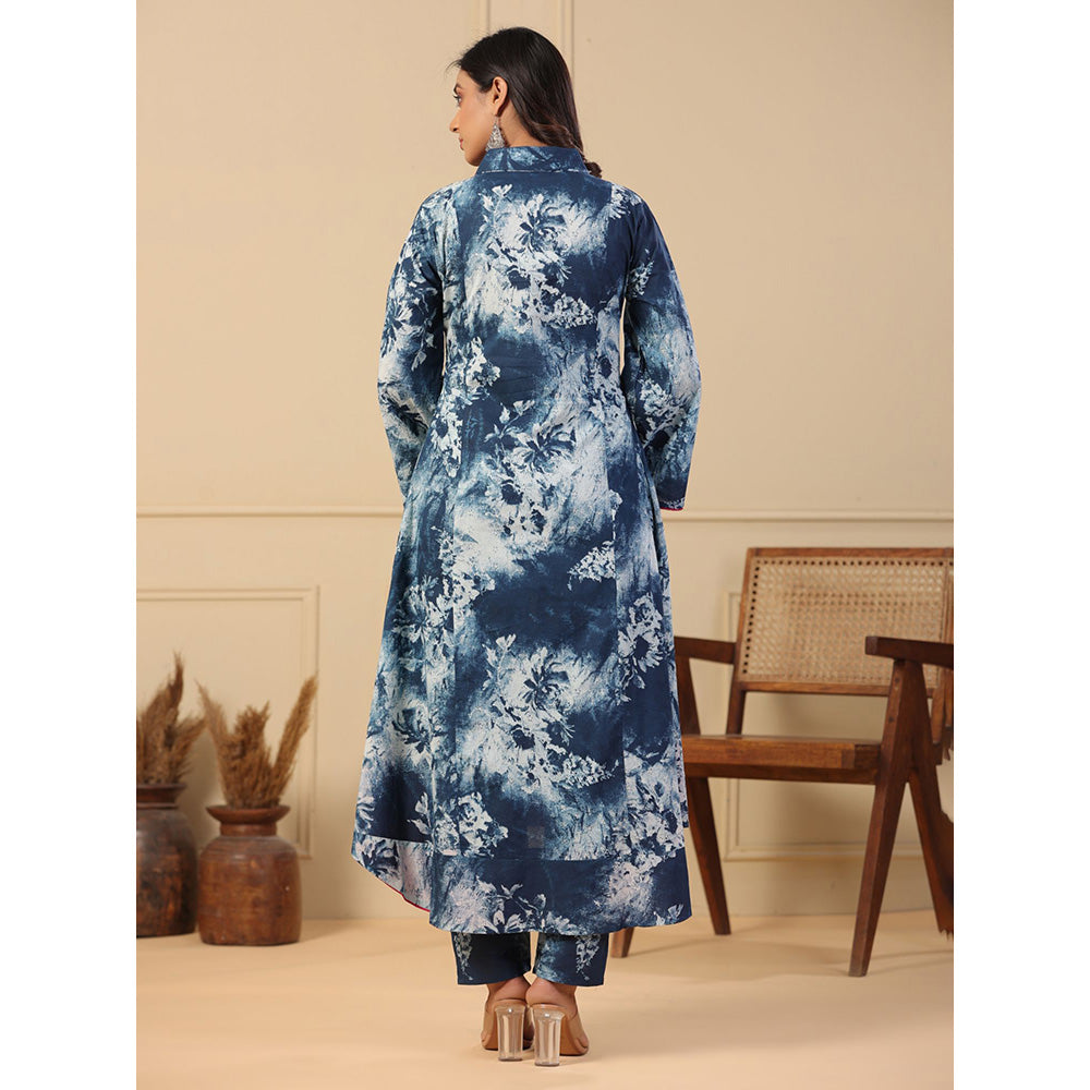 FASHOR Abstract Printed Panelled Kurta with Pant - Blue (Set of 2)