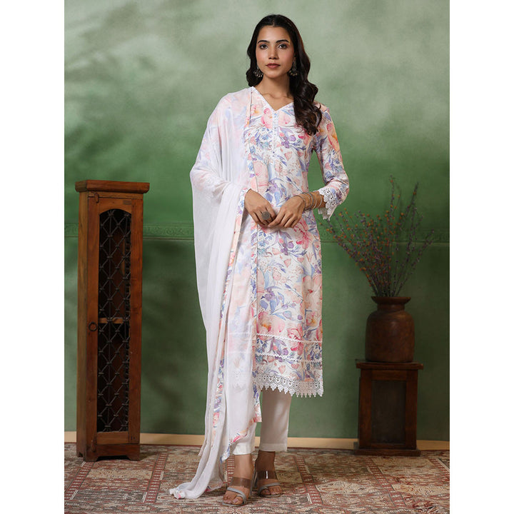 FASHOR Floral Printed Kurta with Pants and Dupatta - Multi (Set of 3)