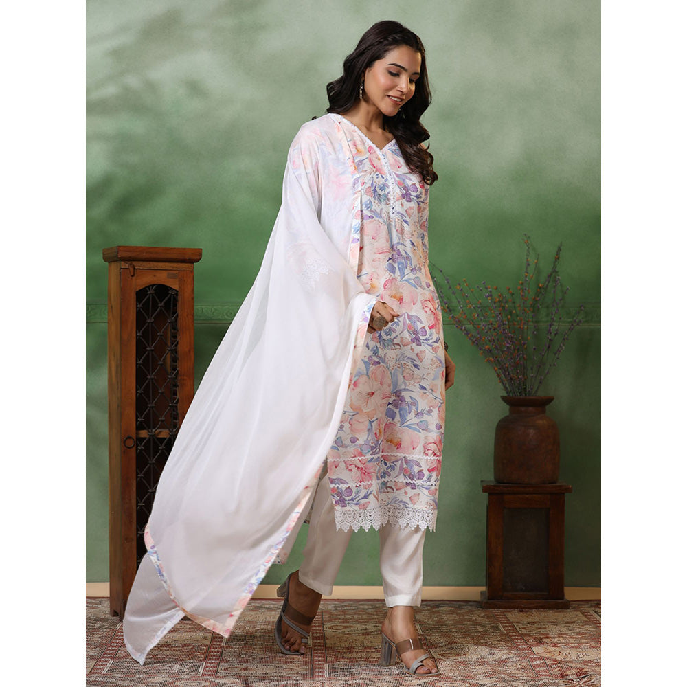 FASHOR Floral Printed Kurta with Pants and Dupatta - Multi (Set of 3)