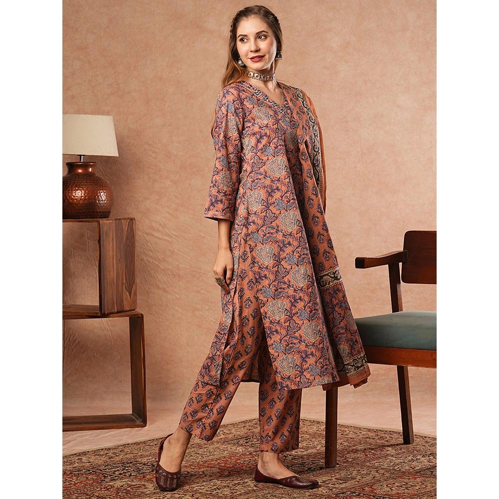 FASHOR Floral Printed Kurta with Pant & Dupatta - Multi (Set of 3)