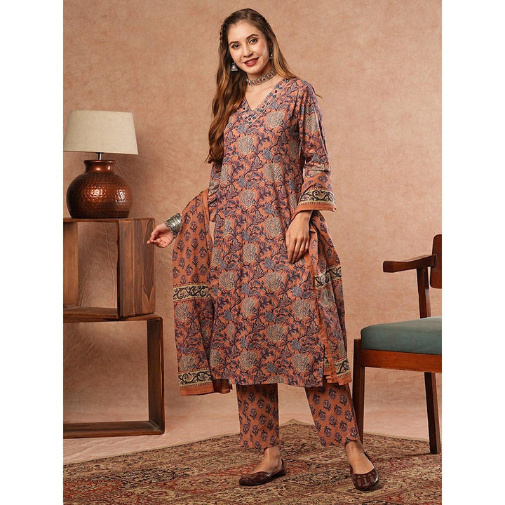 FASHOR Floral Printed Kurta with Pant & Dupatta - Multi (Set of 3)