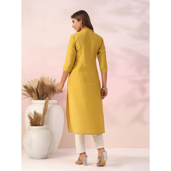 FASHOR Solid Embroidered Kurta with Pant - Mustard (Set of 2)